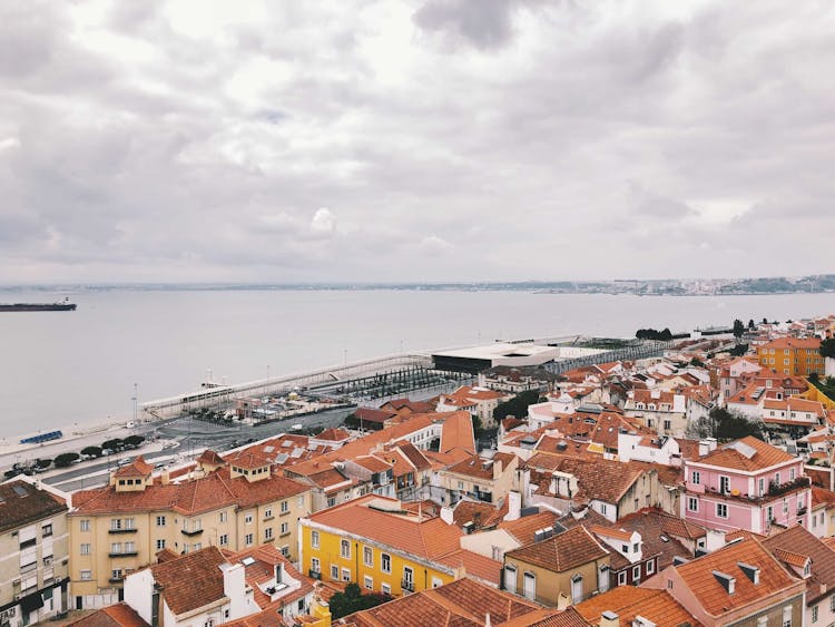 Panorama Of A City On The Coast Of The Atlantic Ocean In Portugal 