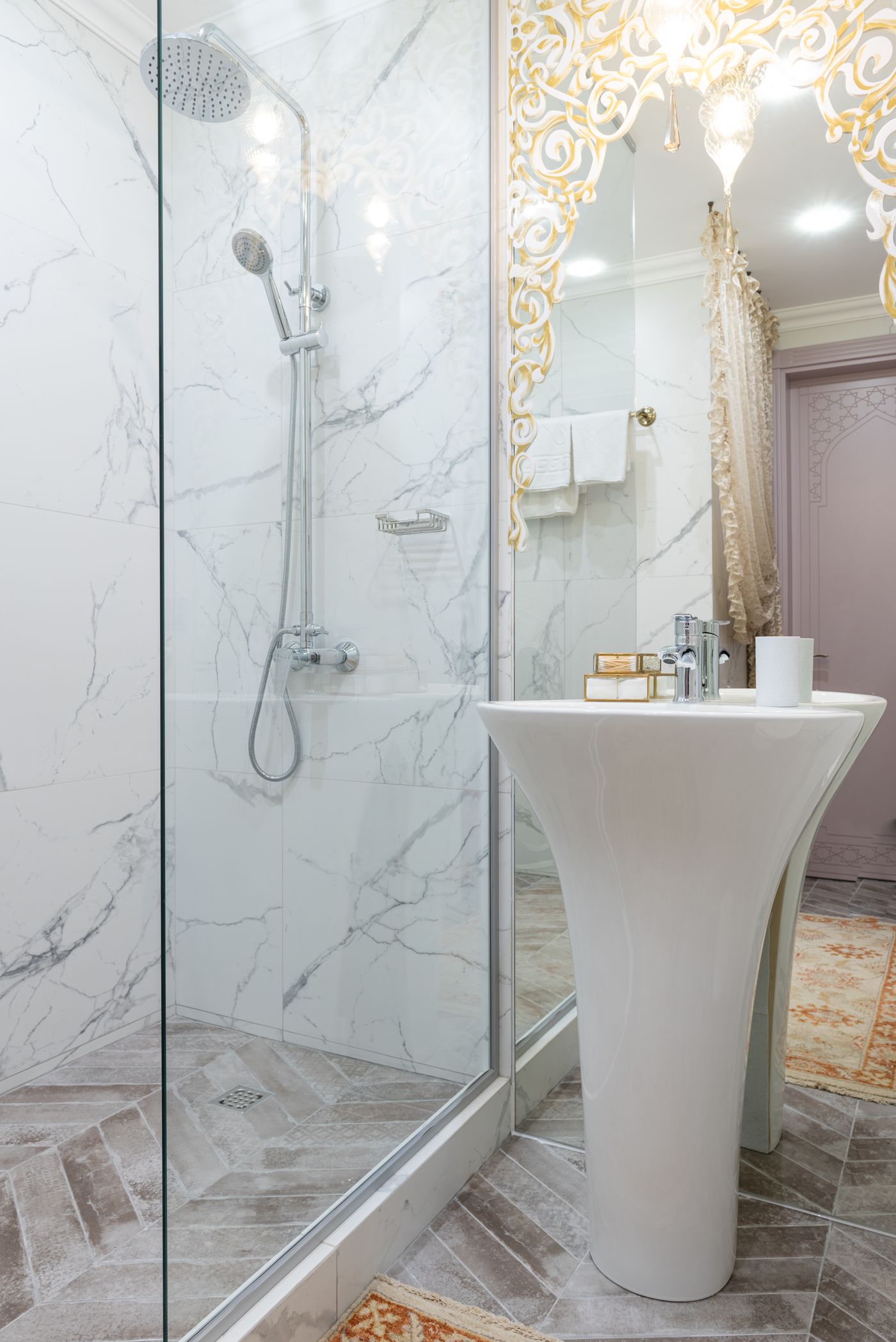 Modern bathroom with glass shower cabin