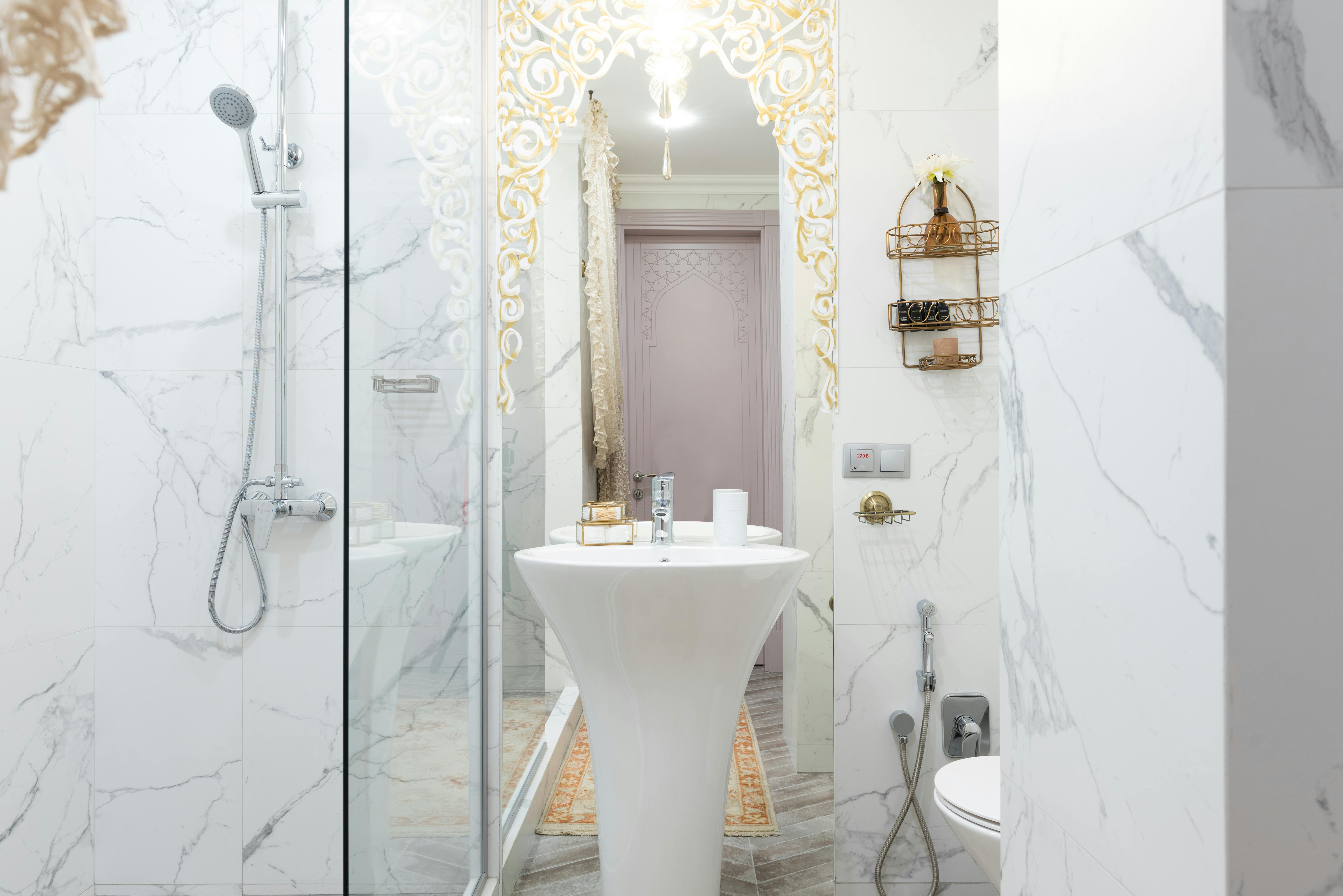 modern bathroom with shower and sink