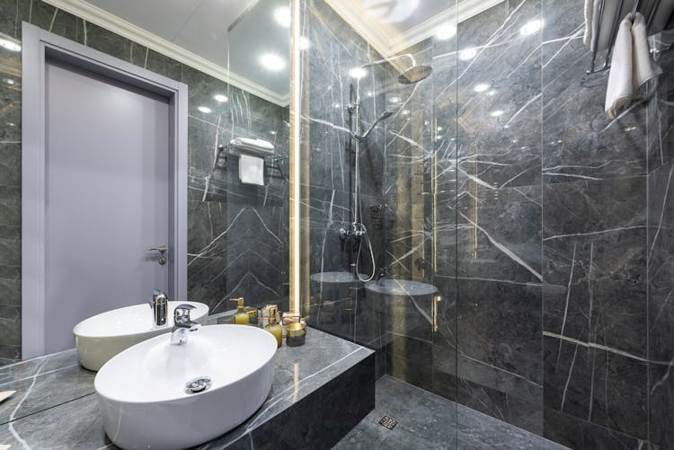 Shower Room Interior With Washstand In House