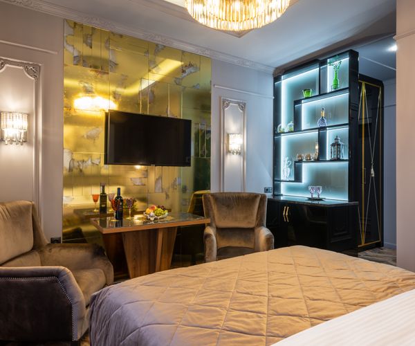Master suite with king bed and harbor view
