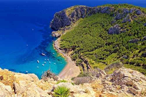 High Angle Shot of Boats on the Beach Bay