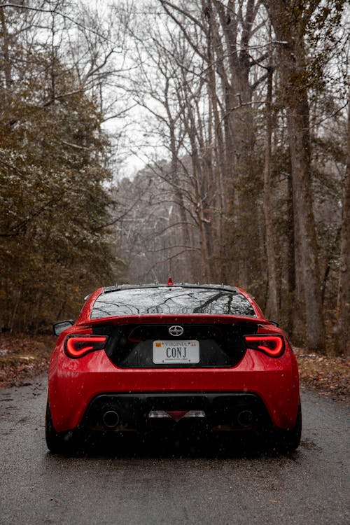 A Back View of a Red Car