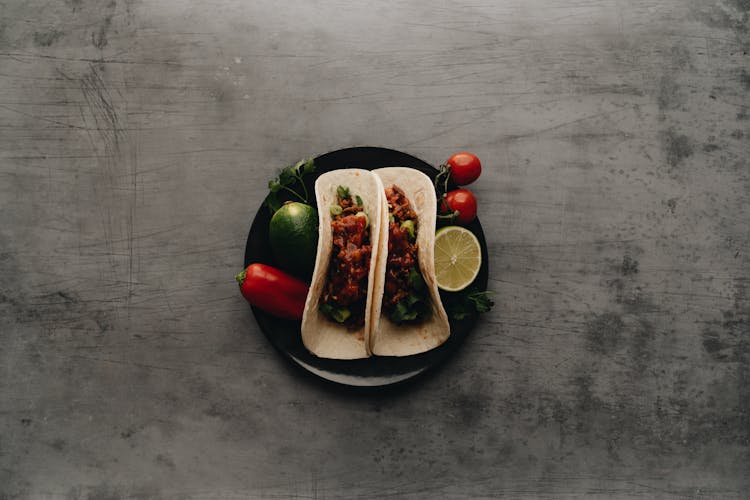 Vegetable Tortillas On Plate On Grey Background