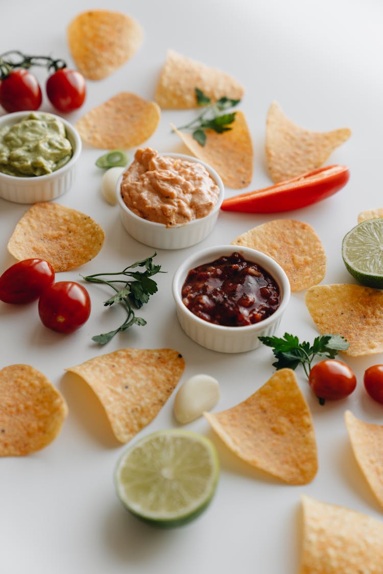 Close Up Of Chips And Dips