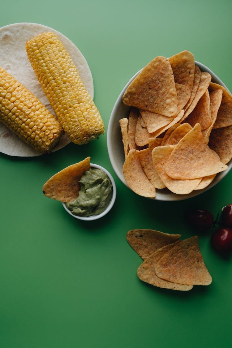 Tortilla Crisps With Guacamole And Corn