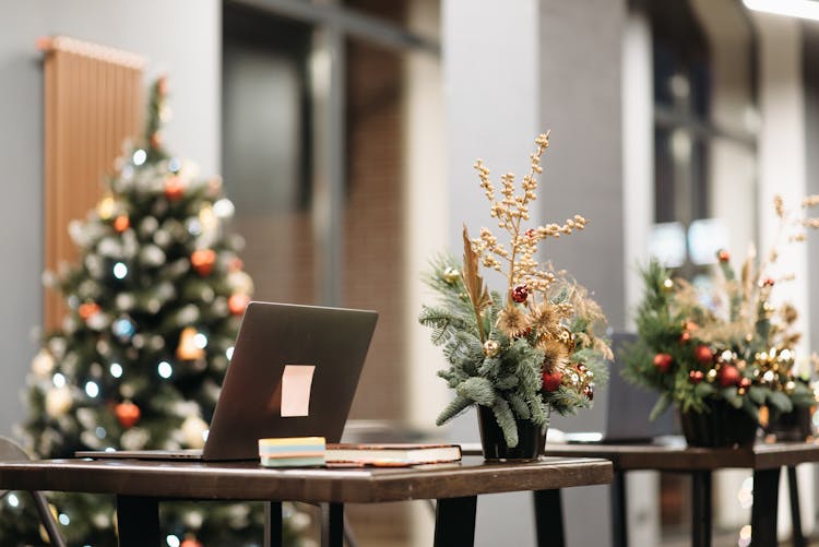 Desk With Small Christmas Tree