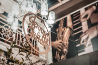 Creative styled restaurant with wedding monogram