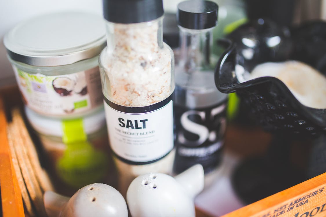 Side view of a  bottle with salt