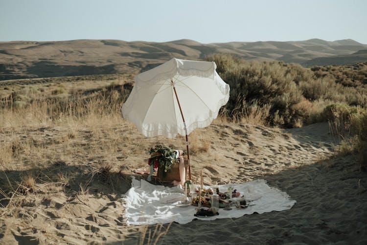 Romantic Dinner In Countryside With Delicious Meal And Drinks