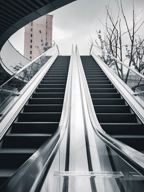 Modern metal escalator in city