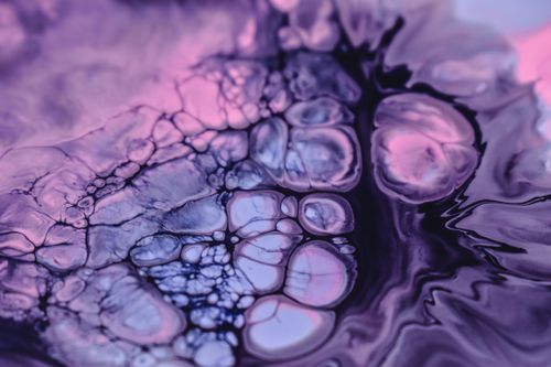 Free Close-up of vibrant purple ink abstract art with liquid splatter texture. Stock Photo
