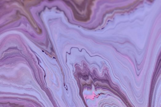 Abstract backdrop of painting representing violet acrylic paint tones with diffusing wavy thin streams