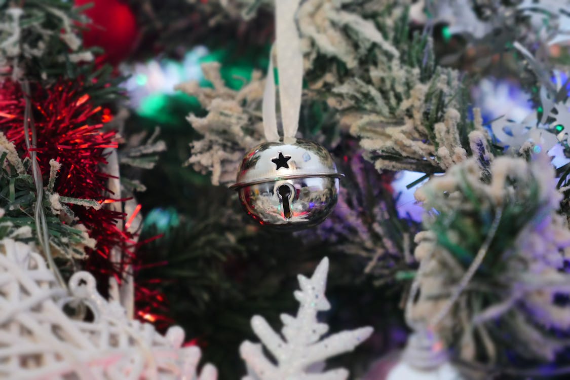 Silver Bauble Hanging on the Christmas Tree