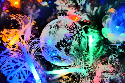 Close Up Shot of a Illuminated Christmas Ball