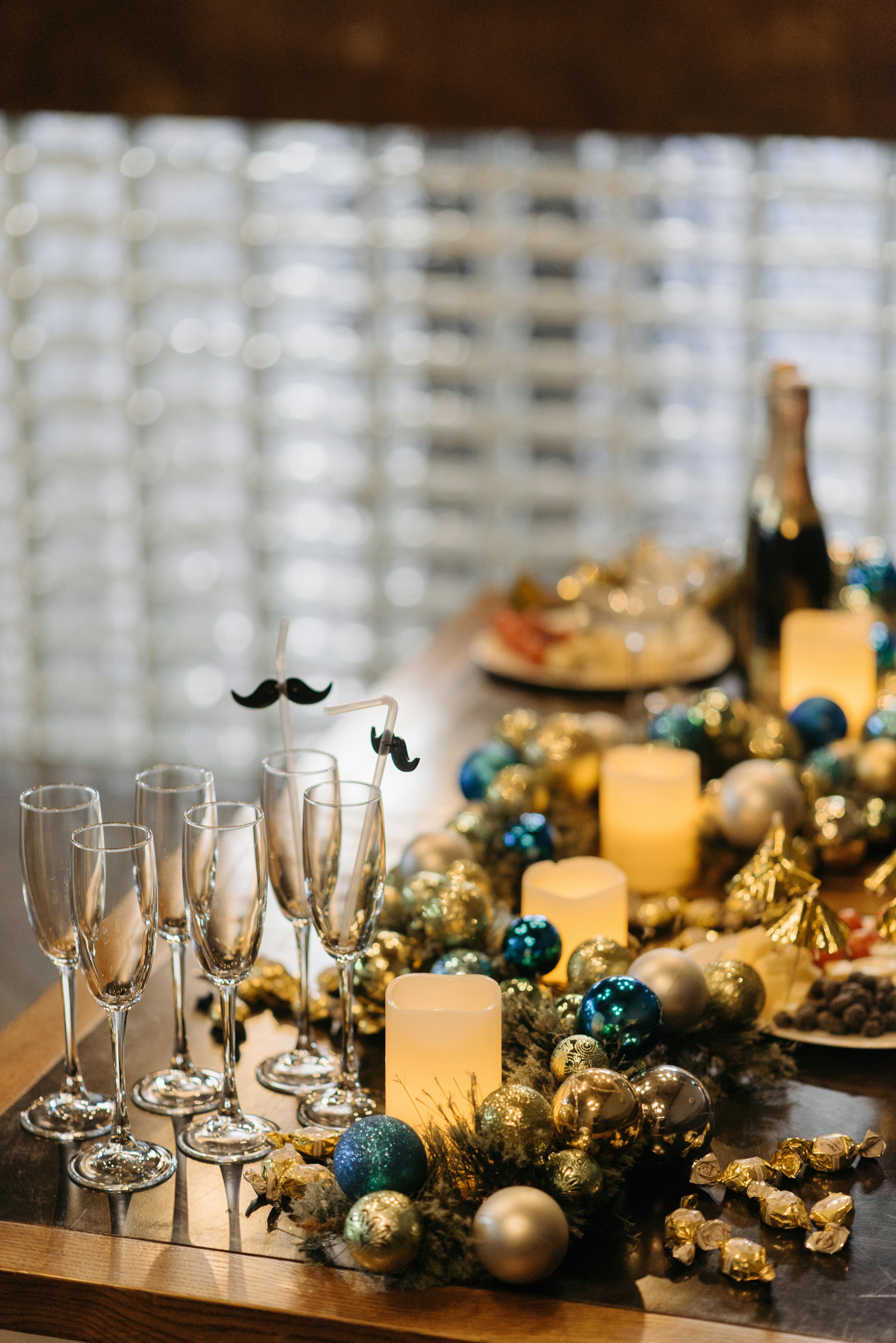 clear wine glasses on table