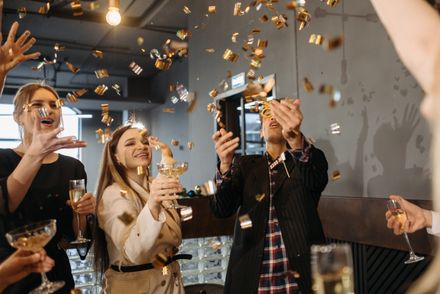 Colleagues celebrating with confetti — photo by Pavel Danilyuk on Pexels