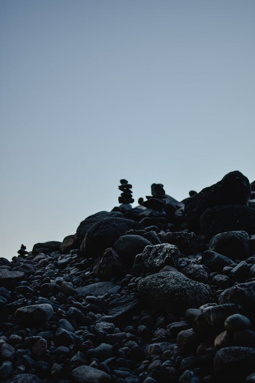 Silueta, De, Rocas, En La Playa