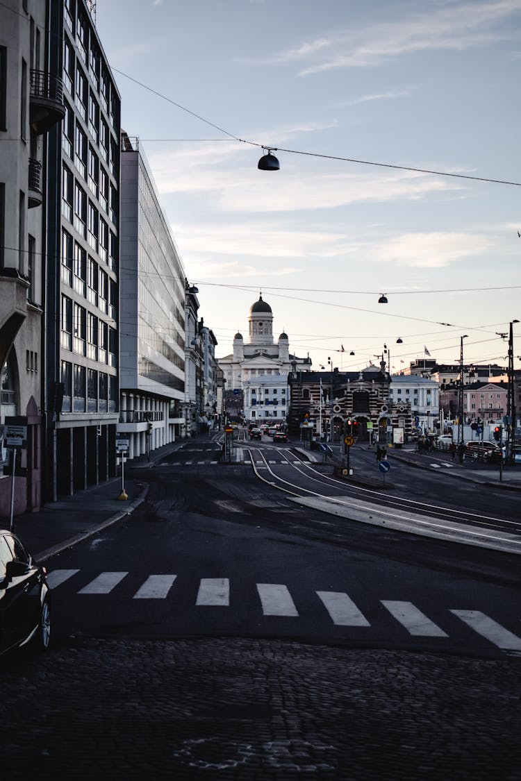 City Street Near Buildings In Helsinki, Finland