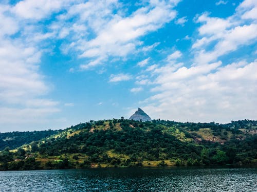 Mountain Surrounded by Green Trees in Front of Body of Water Photo