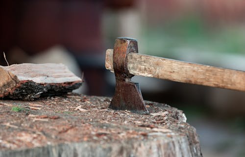 An Axe on Brown Wooden Log