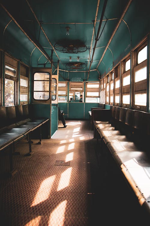 Old empty train on sunny day