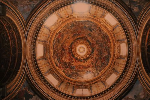 Free Intricate baroque fresco adorns a cathedral dome in Rome, Italy, showcasing optical illusions. Stock Photo