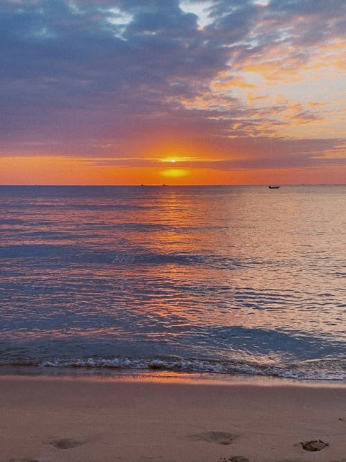 View of a Beautiful Sunset from the Shore of the Beach