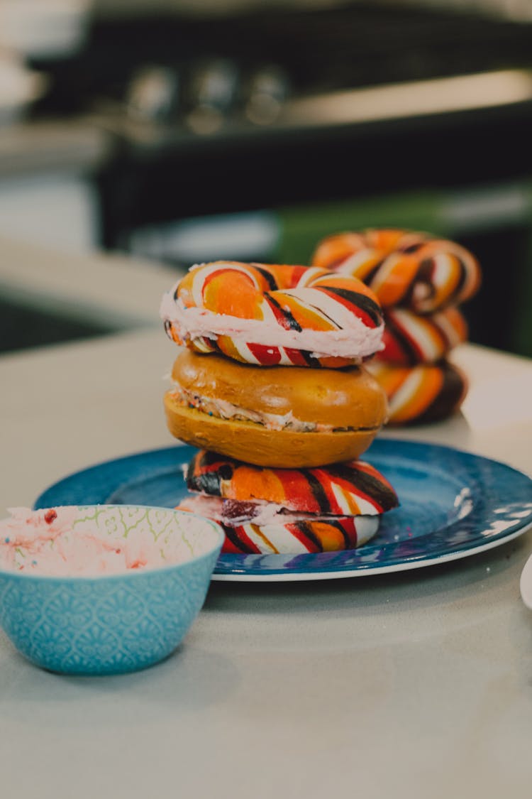 Colorful Bagels On A Plate