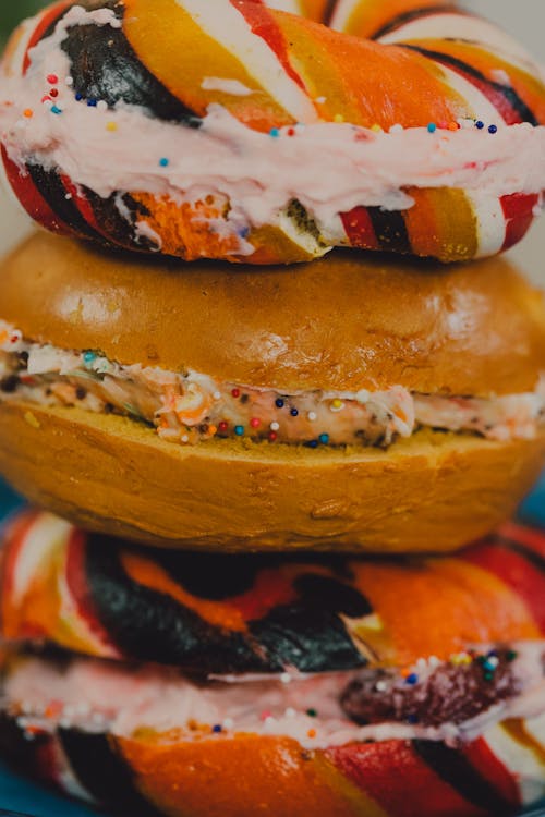 Close-Up Shot of Stack of Colorful Bagels