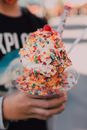 Ice Cream With Sprinkles on Clear Glass Cup