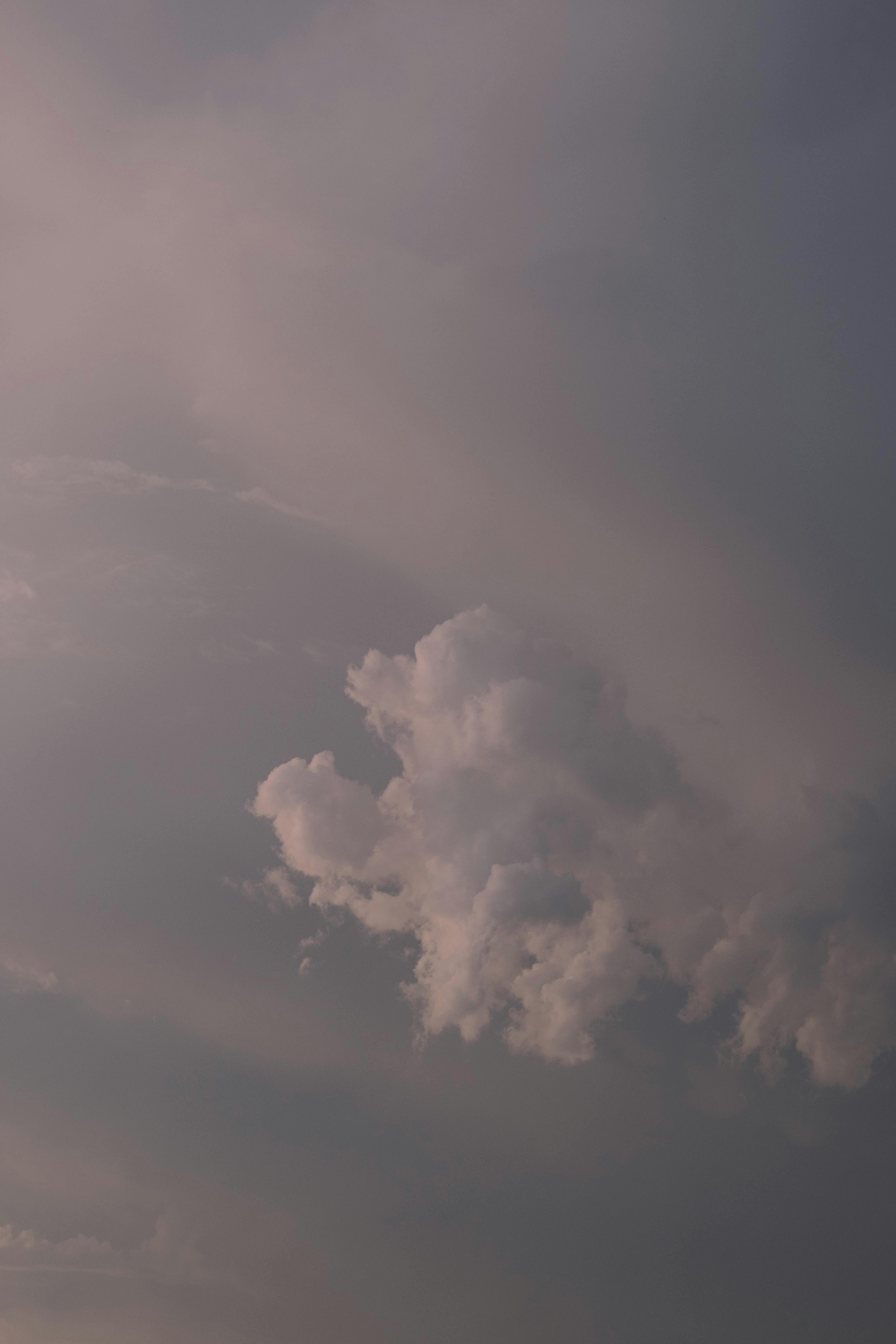 From below of fluffy white cumulus cloud floating in picturesque sundown sky as abstract background