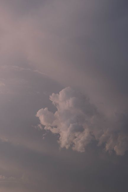 From below of fluffy white cumulus cloud floating in picturesque sundown sky as abstract background