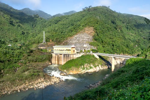 Hydroelectric power plant near river