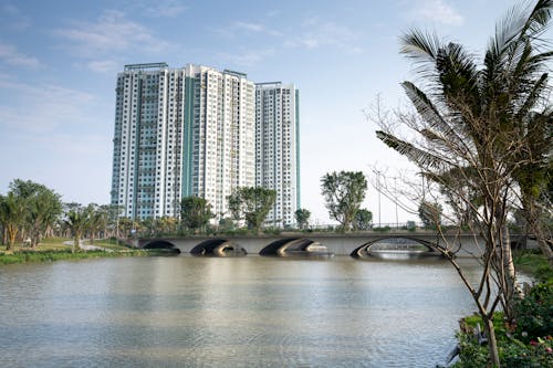 Modern condominium located on riverside in modern city