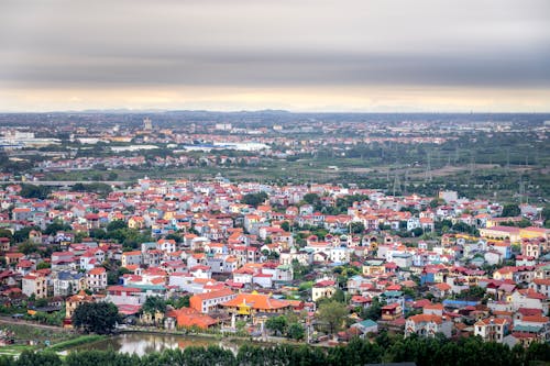 Modern town with low rise buildings