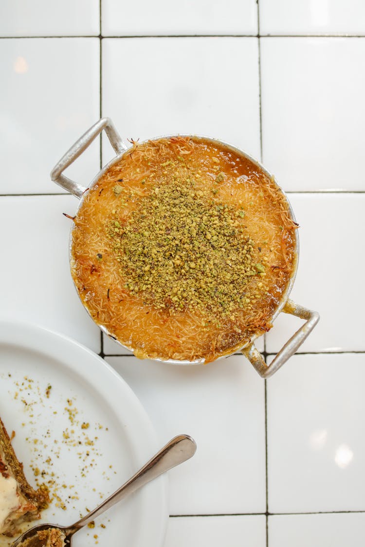 Overhead Shot Of Knafeh In A Pot