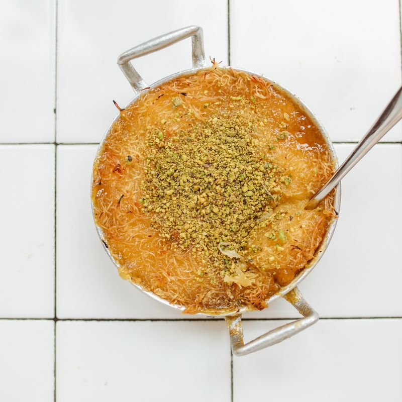 Knafeh Nabulsieh with Mozzarella and Orange Blossom Syrup