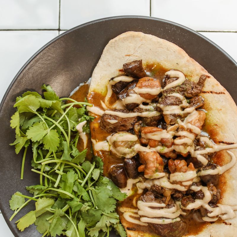 Trinidad Curry Beef Gyro with Cilantro Chutney