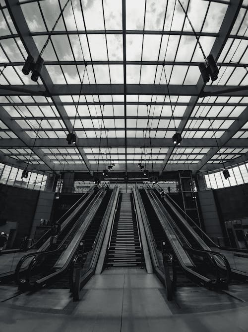 Escalators in spacious empty railway station