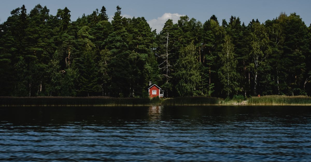 Punainen mökki järven rannalla metsän keskellä, mökin myynnissä ranta ratkaisee hinnan