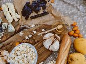 Popcorn and Nuts on the Wooden Tray
