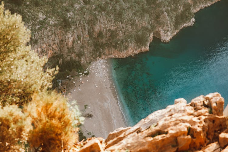 View On Beach From Top Of Rocks