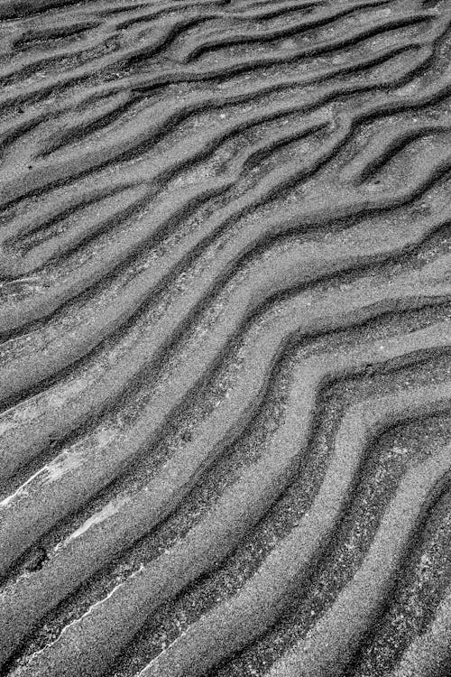 Free From above of textured surface of wet sandy shore with relief surface in sunny day Stock Photo