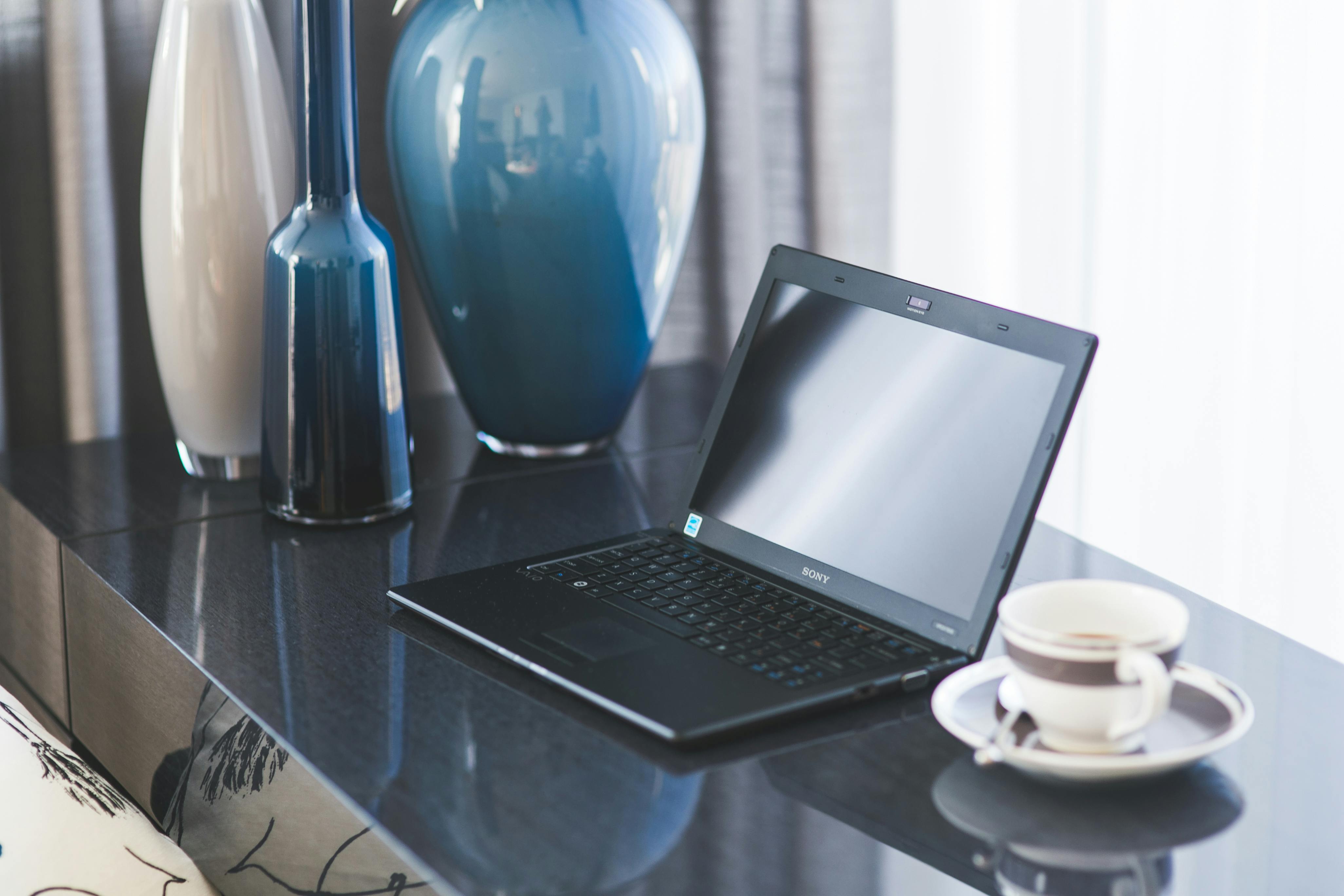 laptop desk coffee