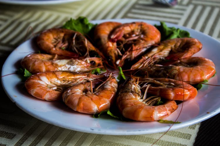 Close Up Photo Of Cooked Prawns On Plate