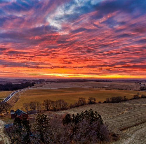 Landscape with Agricultural Field at Sunset 