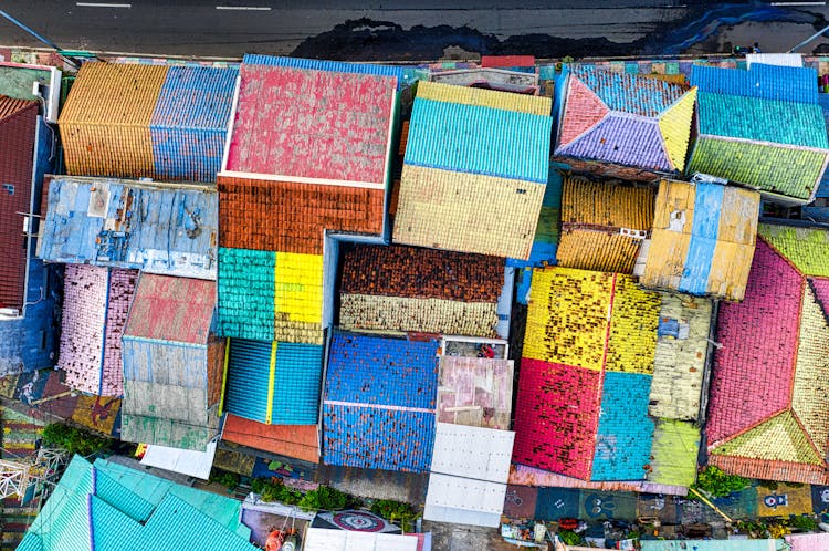 Drone Shot Of Colorful Rooftops