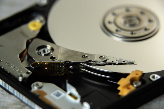 Detailed look at the internal components of a hard disk drive.