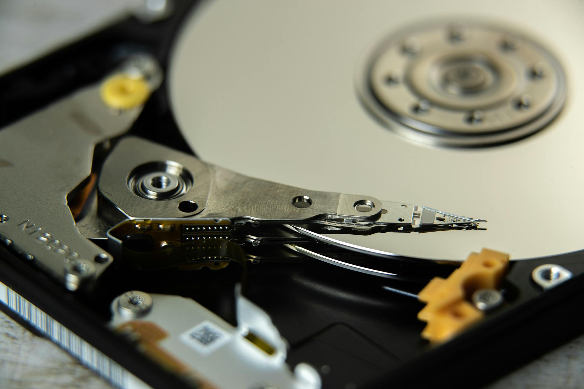 Detailed look at the internal components of a hard disk drive.